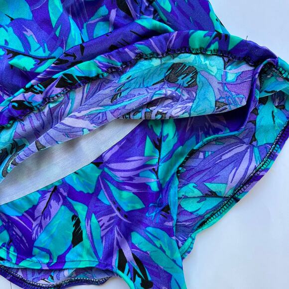 80’s Vintage Maxine Of Hollywood Purple Green Low Leg Glam Swimsuit Bathing Suit - Picture 6 of 12